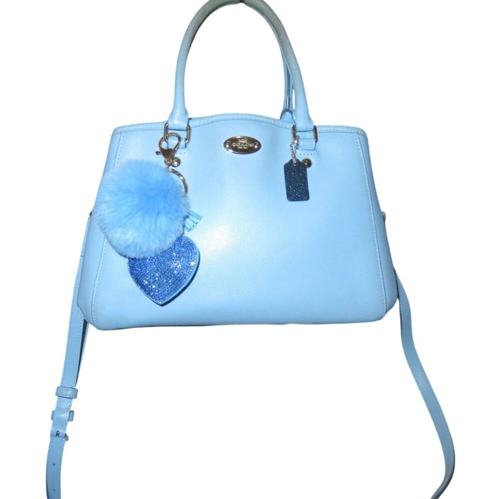 COACH Margo Blue Crossgrain leather adjustable crossbody carryall Tote Satchel